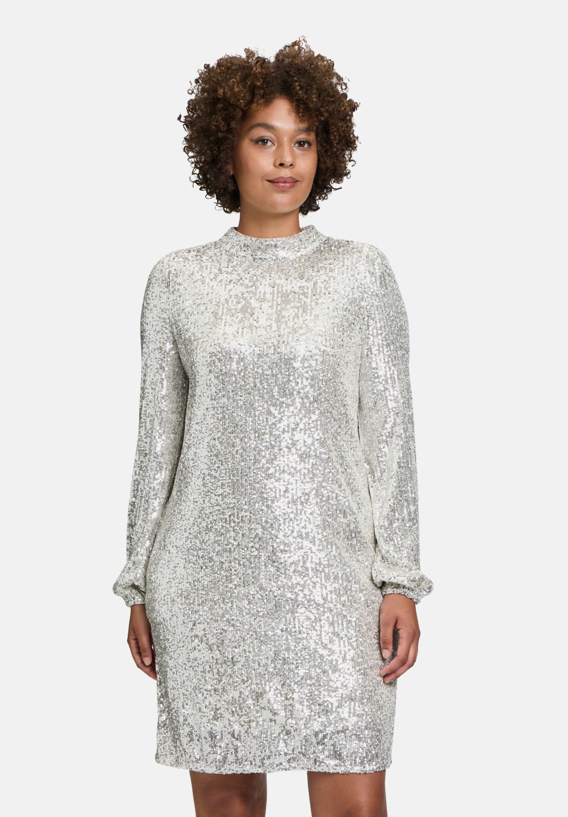 Cartoon Pailletten-Kleid mit Stehkragen