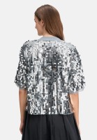 Cartoon Pailletten-Pullover mit Rippbündchen