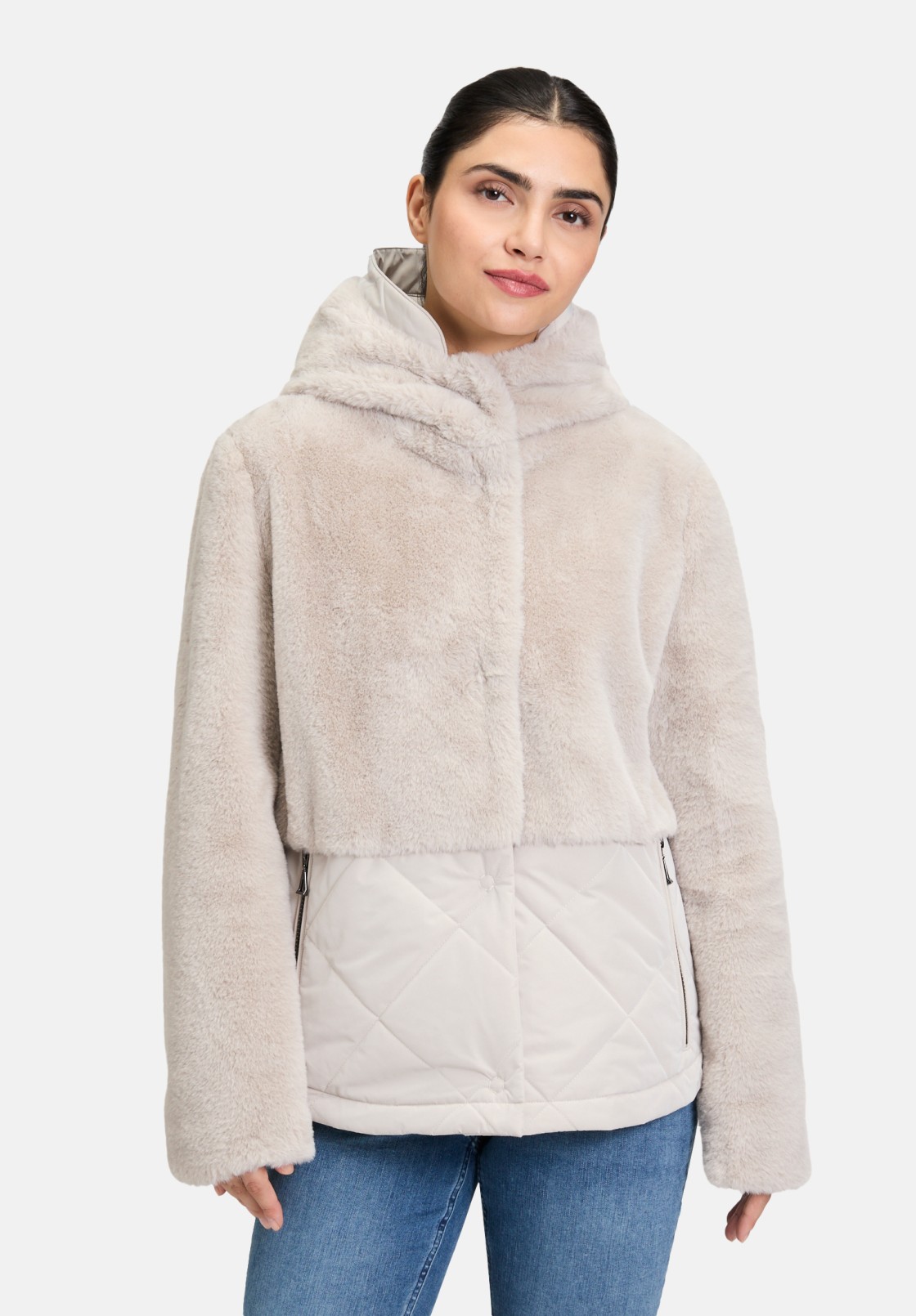 Amber & June Plüschjacke mit Kapuze