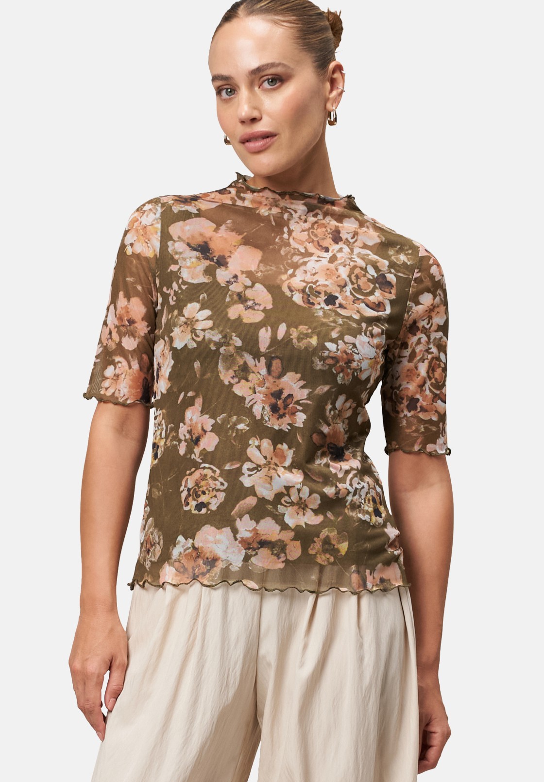 zero Mesh-Blumen-Shirt mit hohem Kragen | Betty Barclay
