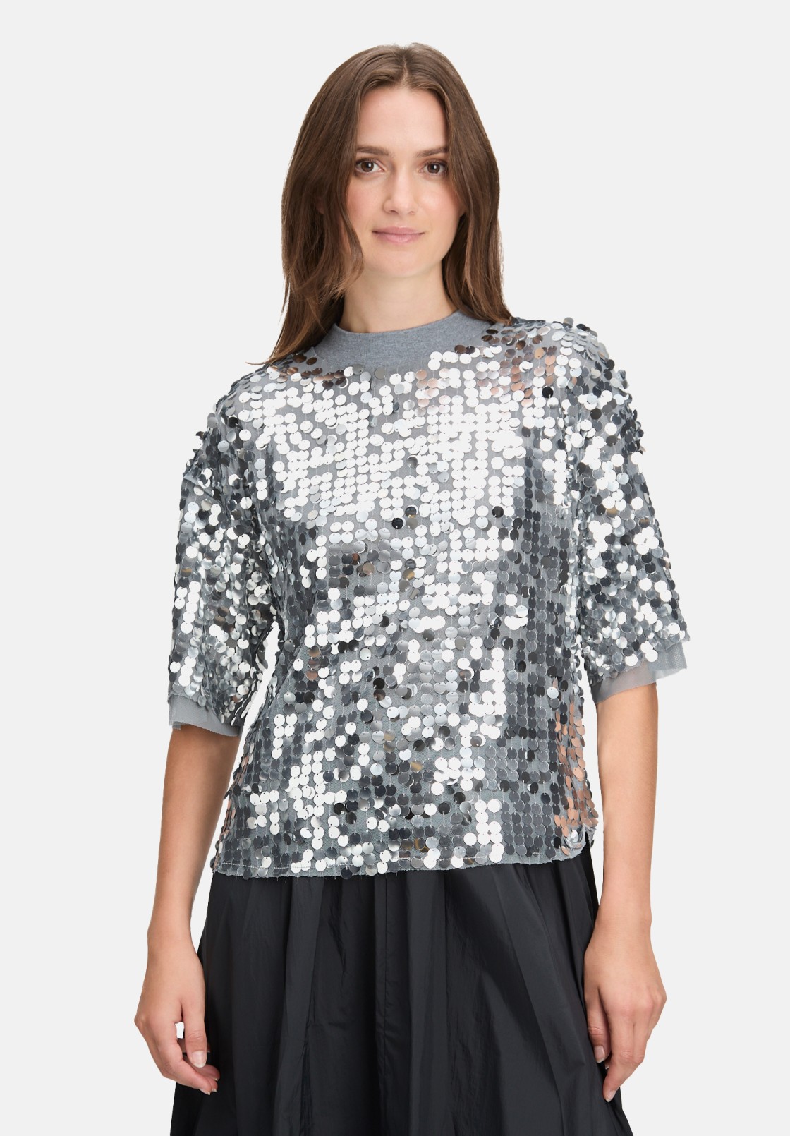 Cartoon Pailletten-Pullover mit Rippbündchen