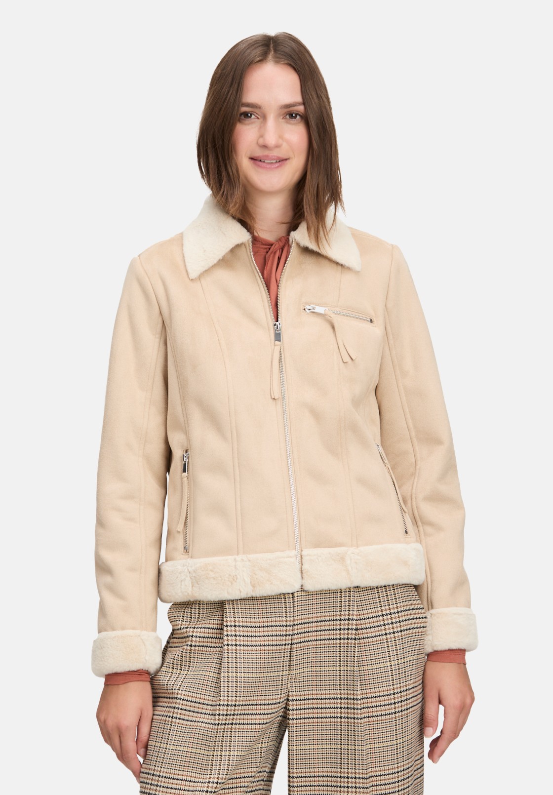 Cartoon Bikerjacke mit Kunstfellkragen